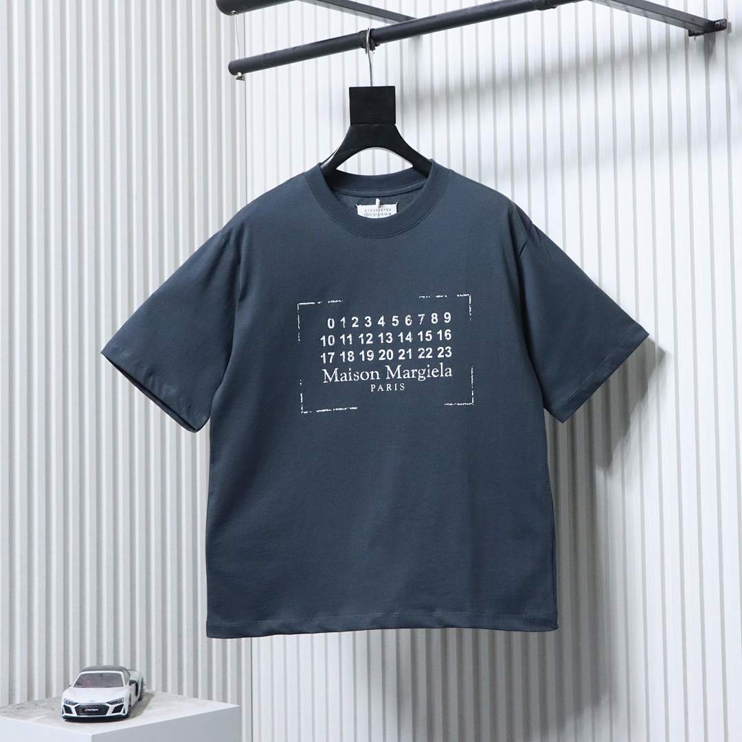 EM Sneakers Maison Margiela 26SS Distressed Digital Print T-Shirt Dark Blue