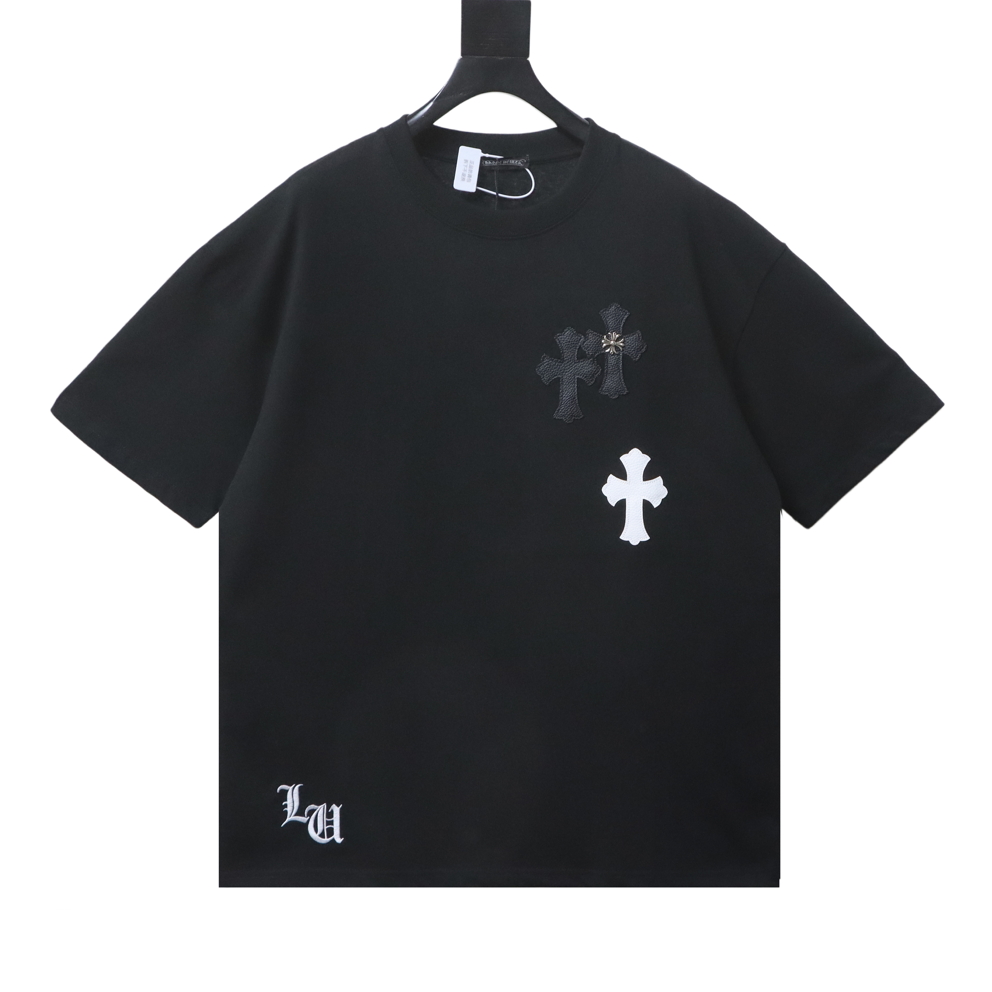 EM Sneakers Chrome Hearts T-Shirt with Leather Cross Patch and Hardware-Style Print Black