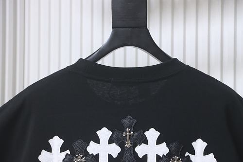 EM Sneakers Chrome Hearts T-Shirt with Leather Cross Patch and Hardware-Style Print Black