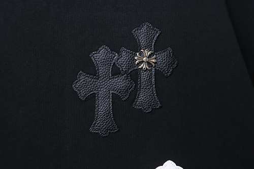 EM Sneakers Chrome Hearts T-Shirt with Leather Cross Patch and Hardware-Style Print Black