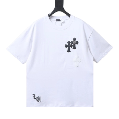 EM Sneakers Chrome Hearts T-Shirt with Leather Cross Patch and Hardware-Style Print White 01