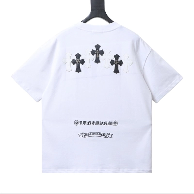 EM Sneakers Chrome Hearts T-Shirt with Leather Cross Patch and Hardware-Style Print White 02