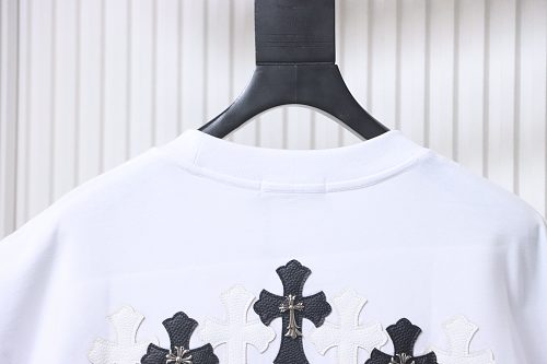 EM Sneakers Chrome Hearts T-Shirt with Leather Cross Patch and Hardware-Style Print White