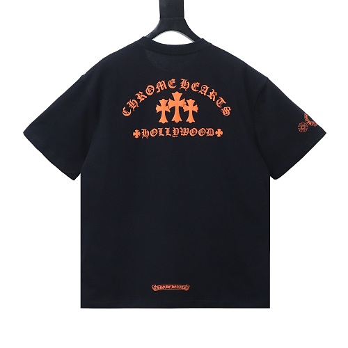 EM Sneakers Chrome Hearts Triple Cross Hollywood Pocket T-Shirt Black /Orange