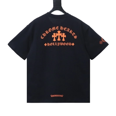 EM Sneakers Chrome Hearts Triple Cross Hollywood Pocket T-Shirt Black /Orange 02