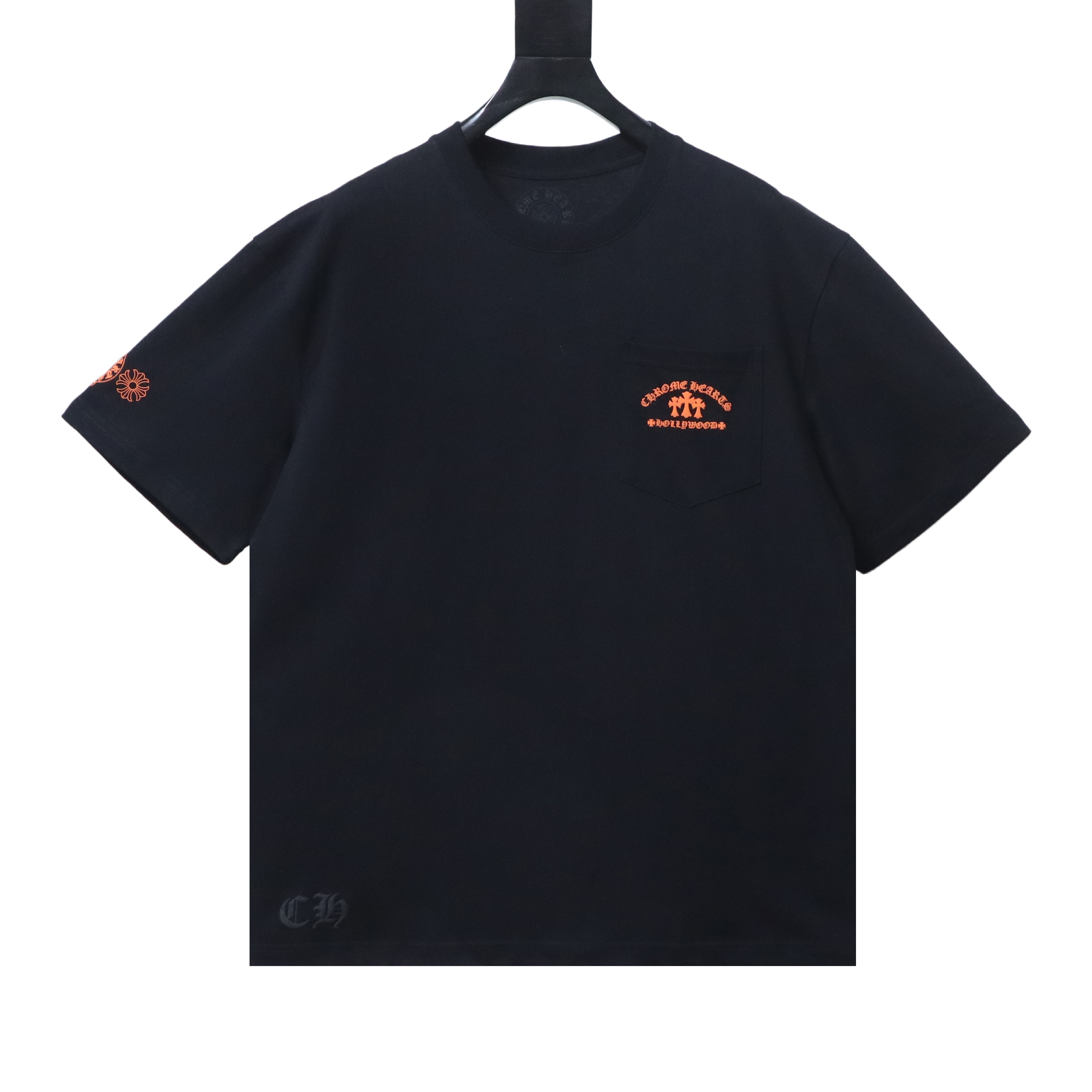 EM Sneakers Chrome Hearts Triple Cross Hollywood Pocket T-Shirt Black /Orange