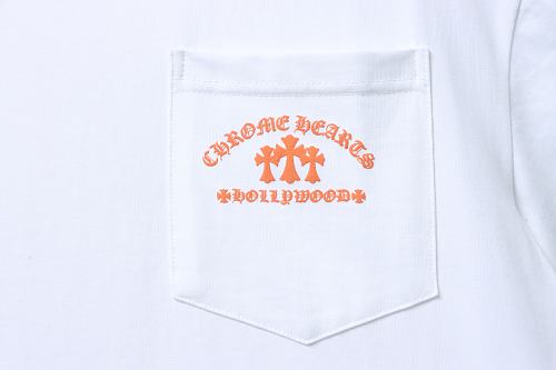 EM Sneakers Chrome Hearts Triple Cross Hollywood Pocket T-Shirt White /Orange