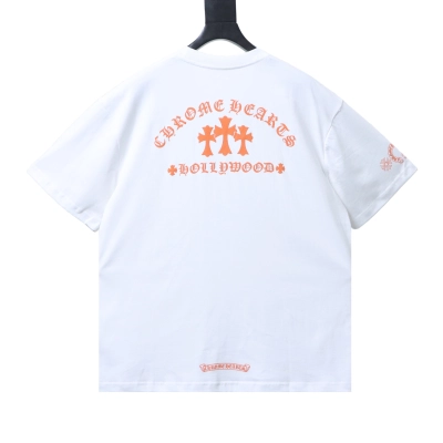 EM Sneakers Chrome Hearts Triple Cross Hollywood Pocket T-Shirt White /Orange 02