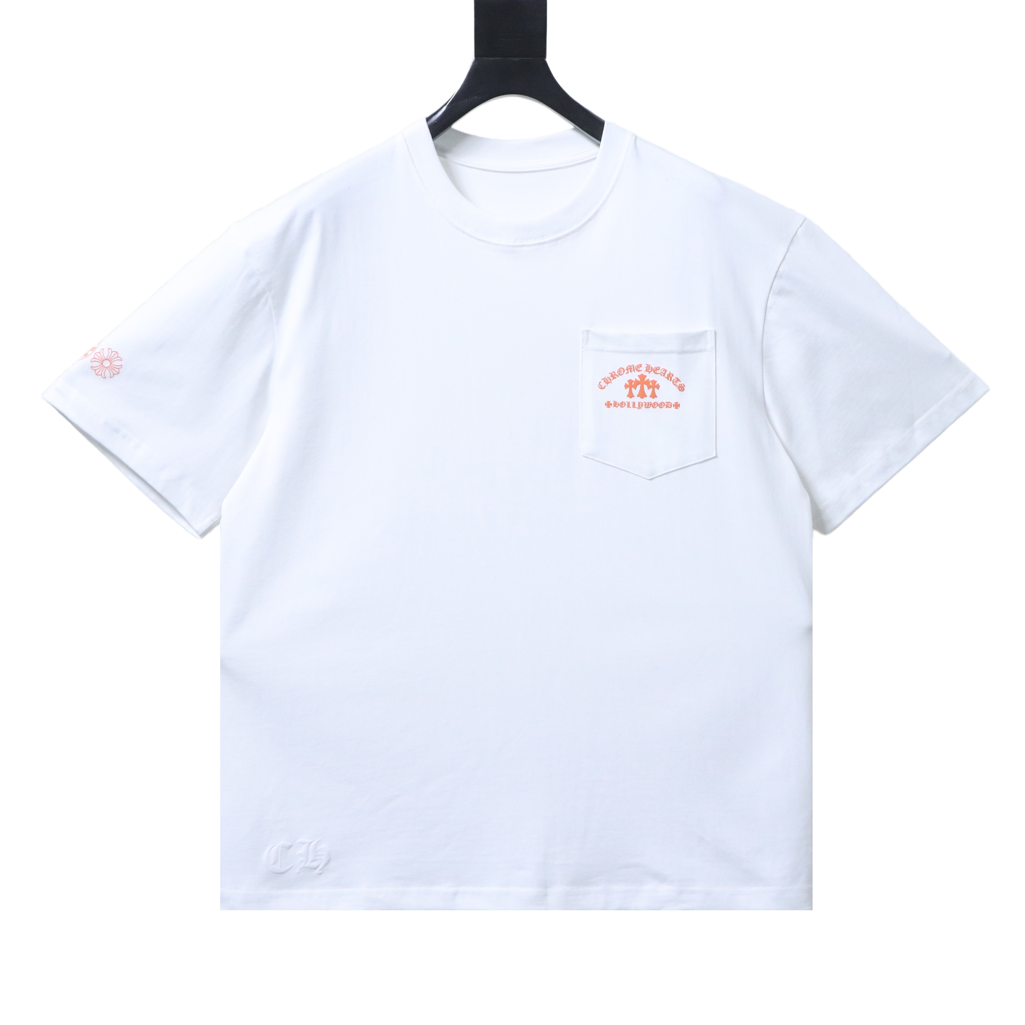 EM Sneakers Chrome Hearts Triple Cross Hollywood Pocket T-Shirt White /Orange