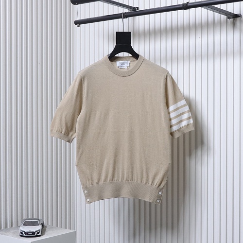 EM Sneakers Thom Browne Classic 4-Bar Striped Short-Sleeve Knit T-Shirt Beige