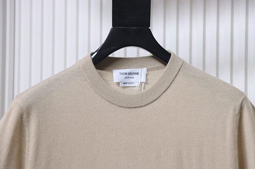 EM Sneakers Thom Browne Classic 4-Bar Striped Short-Sleeve Knit T-Shirt Beige