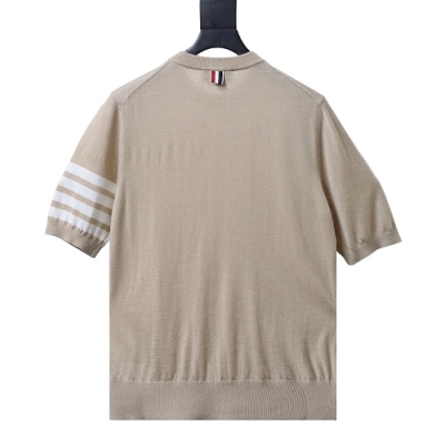 EM Sneakers Thom Browne Classic 4-Bar Striped Short-Sleeve Knit T-Shirt Beige 02