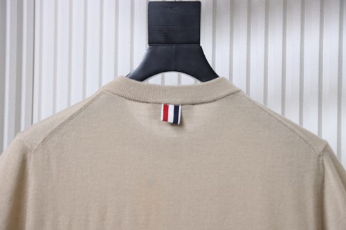 EM Sneakers Thom Browne Classic 4-Bar Striped Short-Sleeve Knit T-Shirt Beige