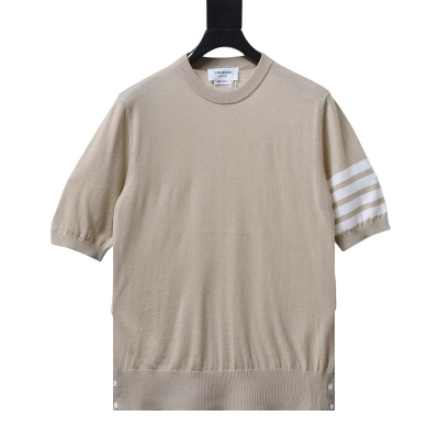 EM Sneakers Thom Browne Classic 4-Bar Striped Short-Sleeve Knit T-Shirt Beige 01