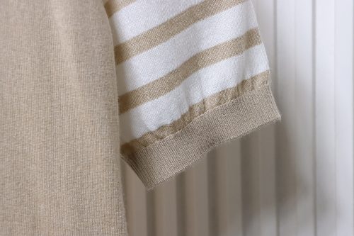 EM Sneakers Thom Browne Classic 4-Bar Striped Short-Sleeve Knit T-Shirt Beige