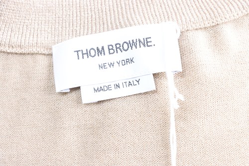 EM Sneakers Thom Browne Classic 4-Bar Striped Short-Sleeve Knit T-Shirt Beige