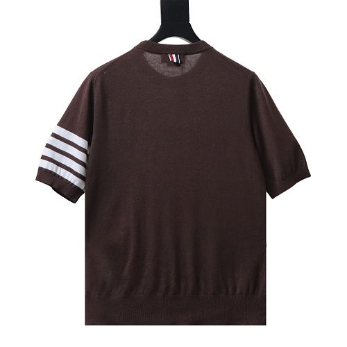 EM Sneakers Thom Browne Classic 4-Bar Striped Short-Sleeve Knit T-Shirt Brown