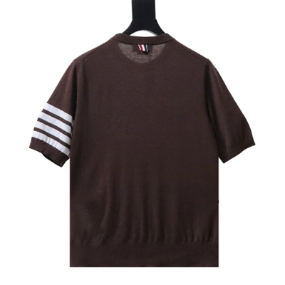 EM Sneakers Thom Browne Classic 4-Bar Striped Short-Sleeve Knit T-Shirt Brown 02