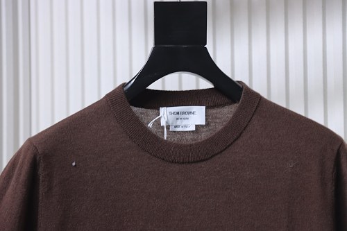 EM Sneakers Thom Browne Classic 4-Bar Striped Short-Sleeve Knit T-Shirt Brown