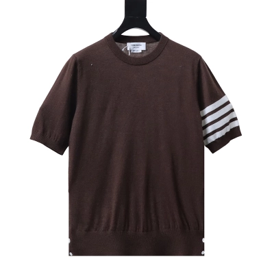 EM Sneakers Thom Browne Classic 4-Bar Striped Short-Sleeve Knit T-Shirt Brown 01
