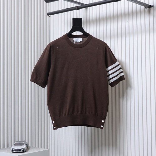 EM Sneakers Thom Browne Classic 4-Bar Striped Short-Sleeve Knit T-Shirt Brown
