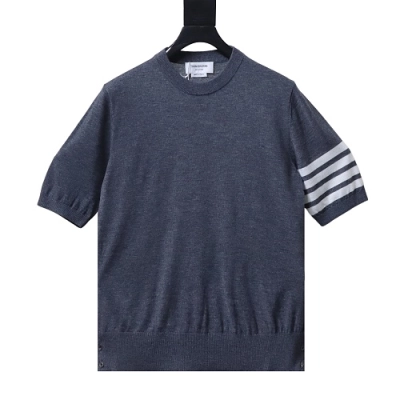 EM Sneakers Thom Browne Classic 4-Bar Striped Short-Sleeve Knit T-Shirt Dark Gray 02