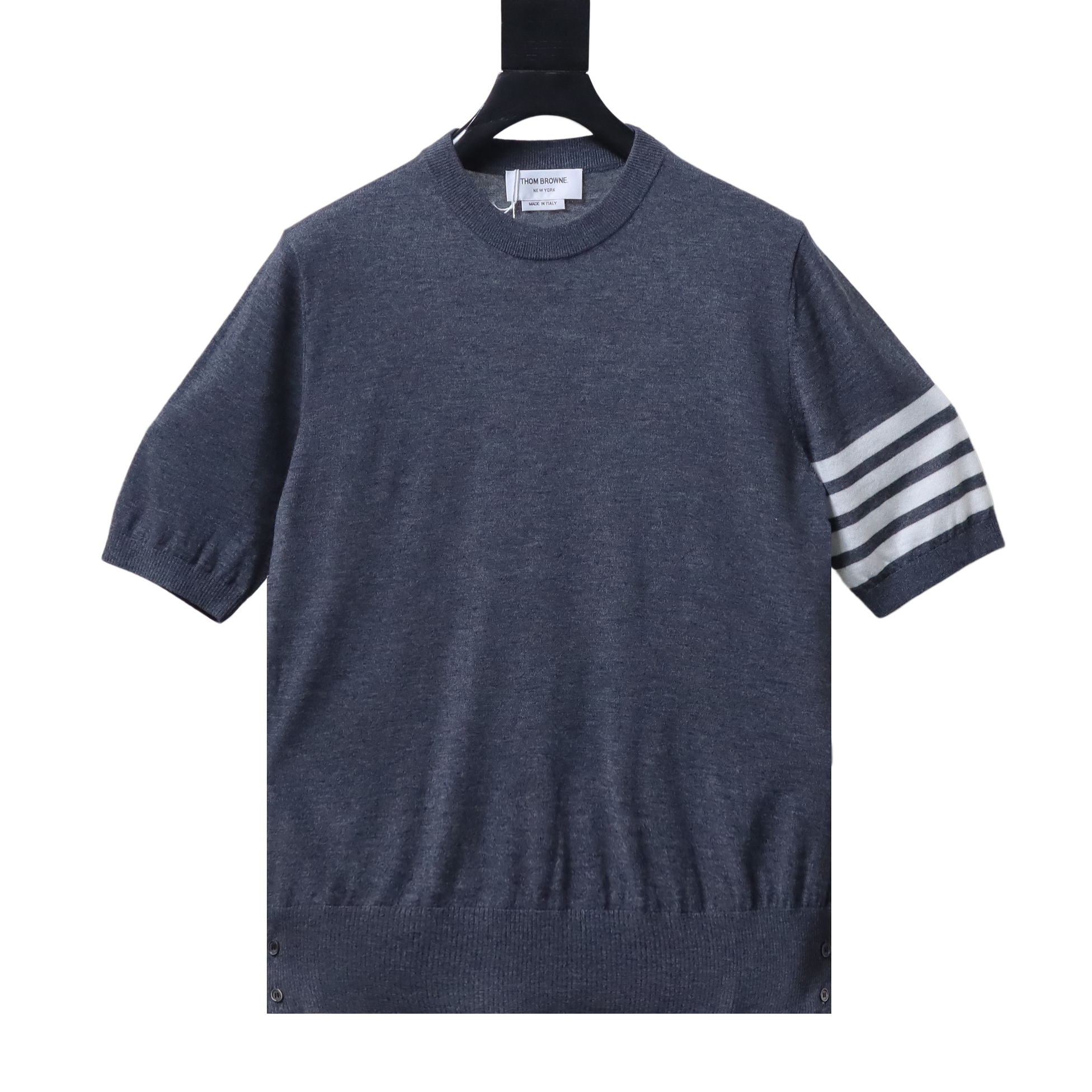 EM Sneakers Thom Browne Classic 4-Bar Striped Short-Sleeve Knit T-Shirt Dark Gray