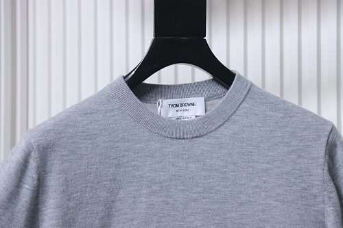 EM Sneakers Thom Browne Classic 4-Bar Striped Short-Sleeve Knit T-Shirt Gray
