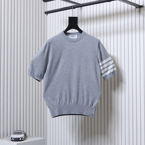 EM Sneakers Thom Browne Classic 4-Bar Striped Short-Sleeve Knit T-Shirt Gray