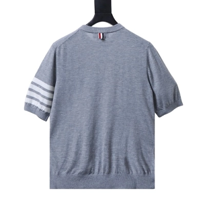 EM Sneakers Thom Browne Classic 4-Bar Striped Short-Sleeve Knit T-Shirt Gray 02