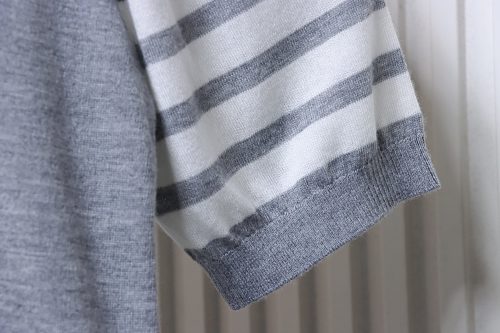 EM Sneakers Thom Browne Classic 4-Bar Striped Short-Sleeve Knit T-Shirt Gray