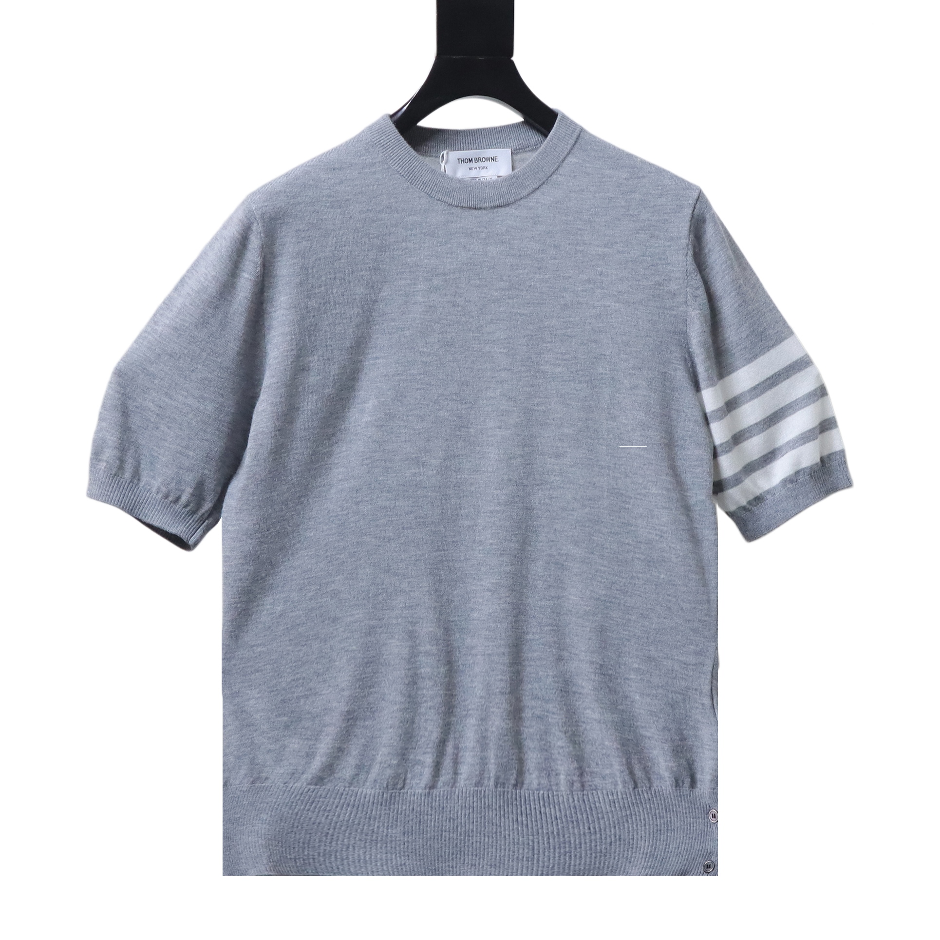 EM Sneakers Thom Browne Classic 4-Bar Striped Short-Sleeve Knit T-Shirt Gray
