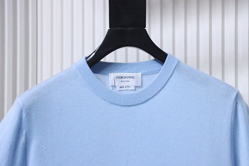 EM Sneakers Thom Browne Classic 4-Bar Striped Short-Sleeve Knit T-Shirt Light Blue