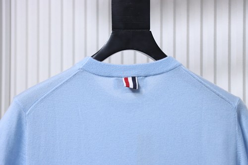 EM Sneakers Thom Browne Classic 4-Bar Striped Short-Sleeve Knit T-Shirt Light Blue