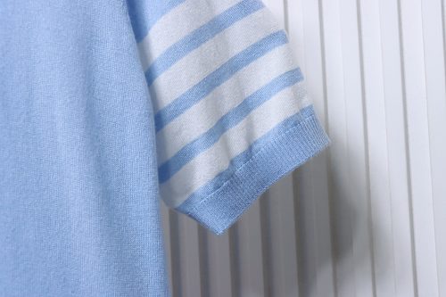 EM Sneakers Thom Browne Classic 4-Bar Striped Short-Sleeve Knit T-Shirt Light Blue