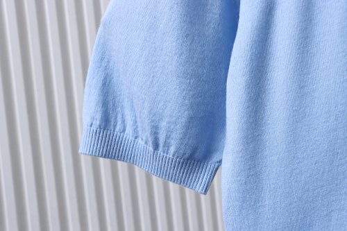 EM Sneakers Thom Browne Classic 4-Bar Striped Short-Sleeve Knit T-Shirt Light Blue