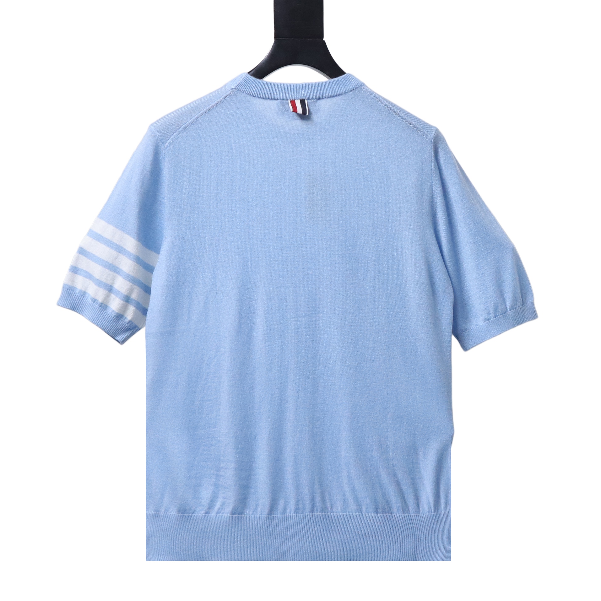 EM Sneakers Thom Browne Classic 4-Bar Striped Short-Sleeve Knit T-Shirt Light Blue