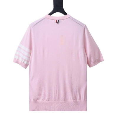 EM Sneakers Thom Browne Classic 4-Bar Striped Short-Sleeve Knit T-Shirt Light Pink 02