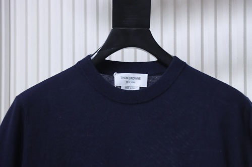 EM Sneakers Thom Browne Classic 4-Bar Striped Short-Sleeve Knit T-Shirt Navy
