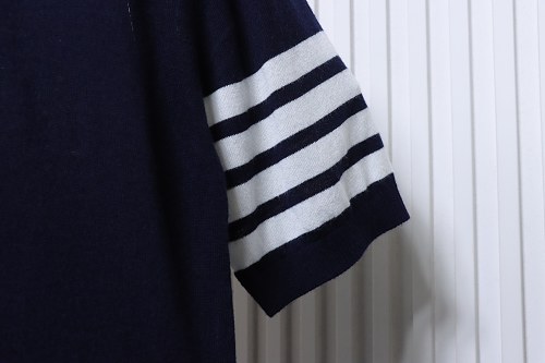 EM Sneakers Thom Browne Classic 4-Bar Striped Short-Sleeve Knit T-Shirt Navy