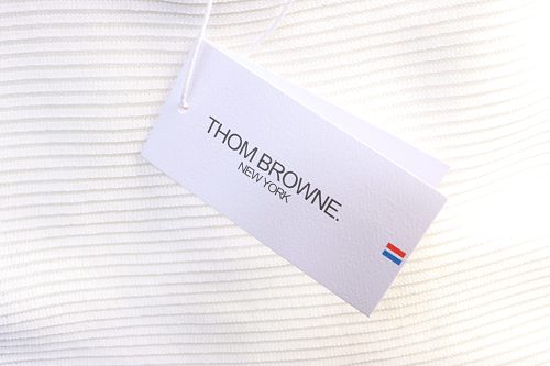 EM Sneakers Thom Browne Ripple-Effect Waffle-Knit T-Shirt White and Gray