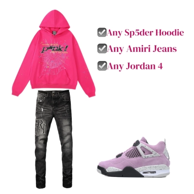 Any Sp5der Hoodie + Any Amiri Jeans + Any Jordan 4 01