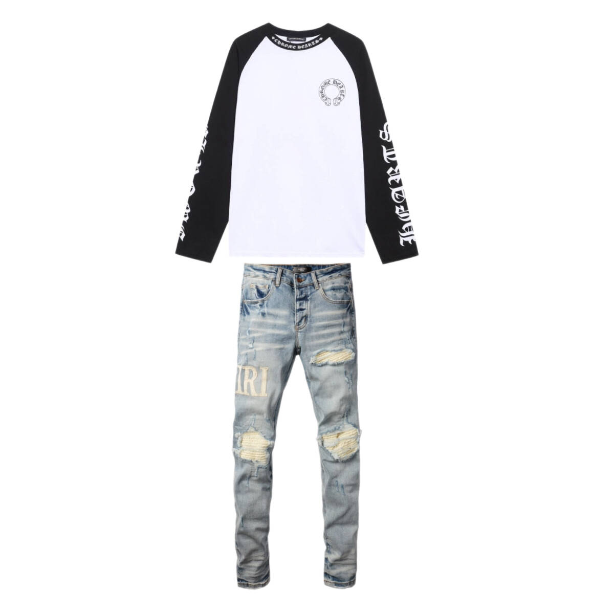 Chrome Hearts Horseshoe Sanskrit Colorblock Long Sleeve + Amiri Jean 8905