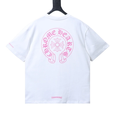 EM Sneakers Chrome Hearts Pink Horseshoe Pocket Sleeve T-shirt White 02
