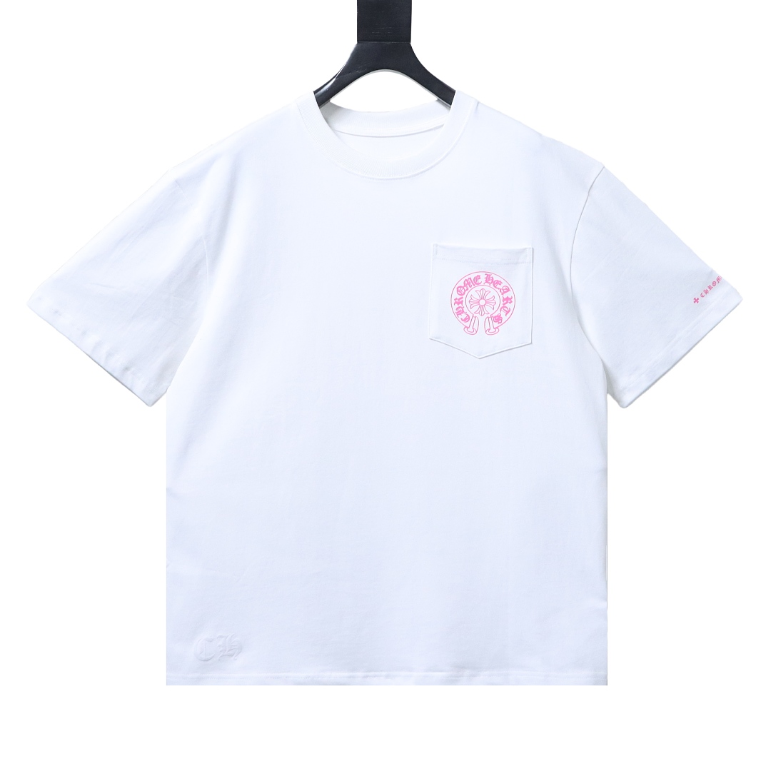EM Sneakers Chrome Hearts Pink Horseshoe Pocket Sleeve T-shirt White