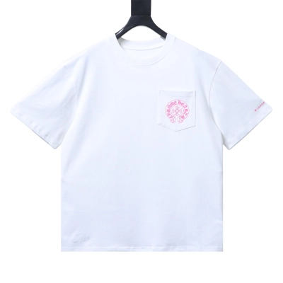 EM Sneakers Chrome Hearts Pink Horseshoe Pocket Sleeve T-shirt White 01