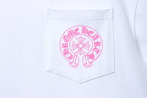 EM Sneakers Chrome Hearts Pink Horseshoe Pocket Sleeve T-shirt White