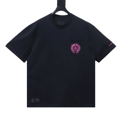 EM Sneakers Chrome Hearts Pink Horseshoe Pocket Sleeve T-shirt Black 01