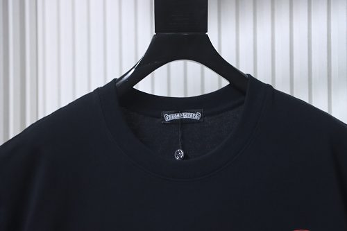 EM Sneakers Chrome Hearts SS26 Black T-Shirt with Pink-Outline Horseshoe Logo Print