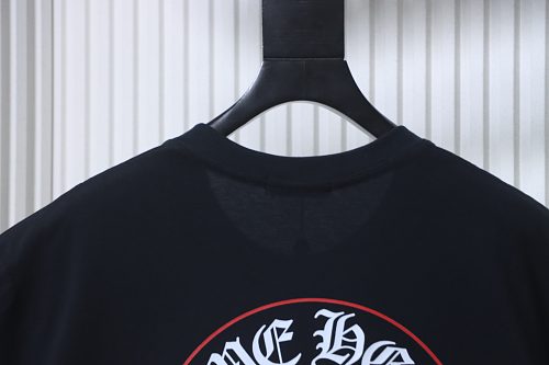 EM Sneakers Chrome Hearts SS26 Black T-Shirt with Pink-Outline Horseshoe Logo Print